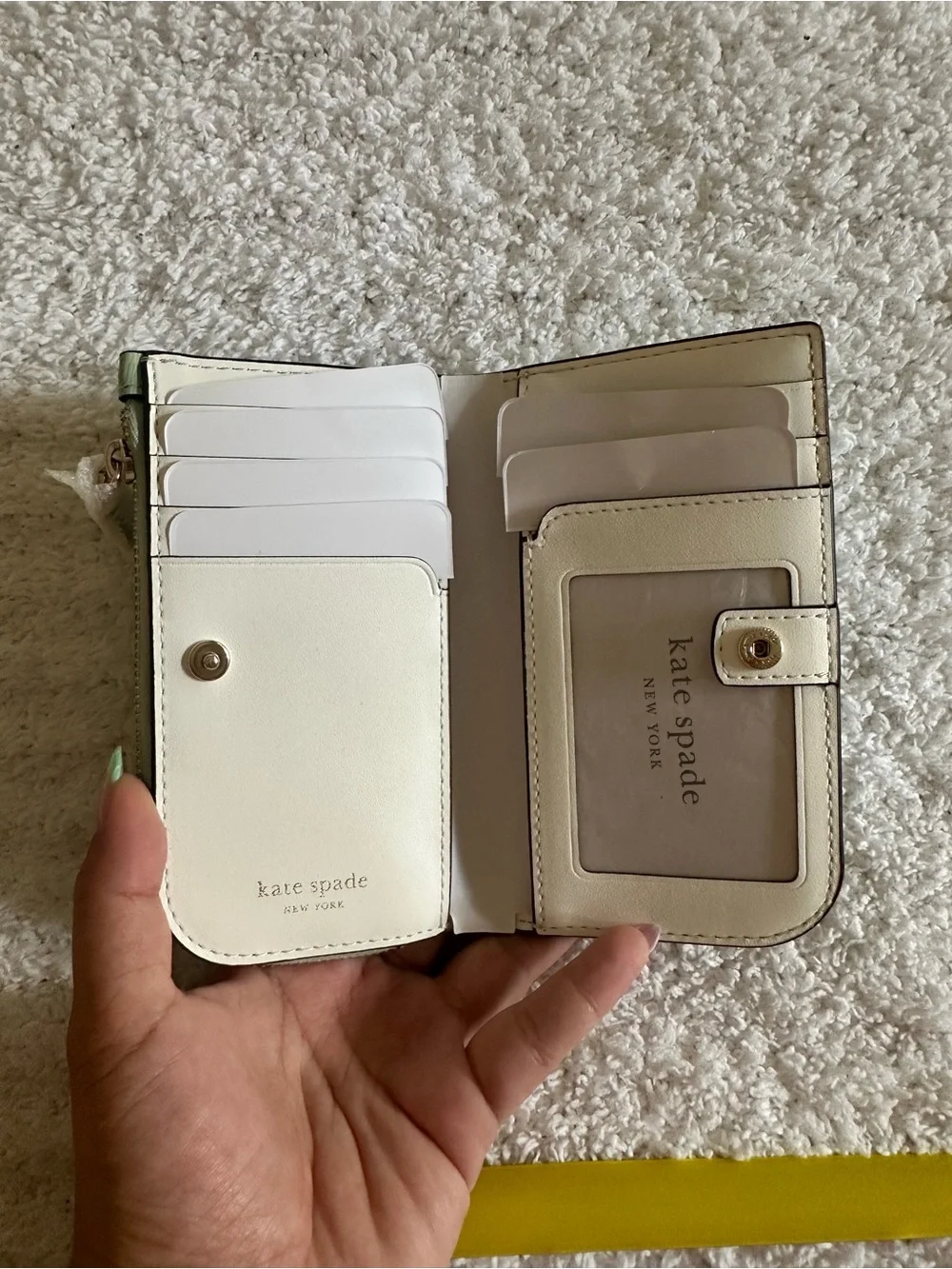 kate spade Light Green Zip Around Card Case with Gold Logo